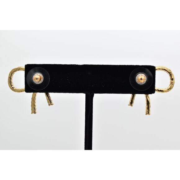 Vintage Crystal Bow Earrings Rhinestone Gold Tone Dangle Post Shiny NOS Y2K A22 - Picture 10 of 12